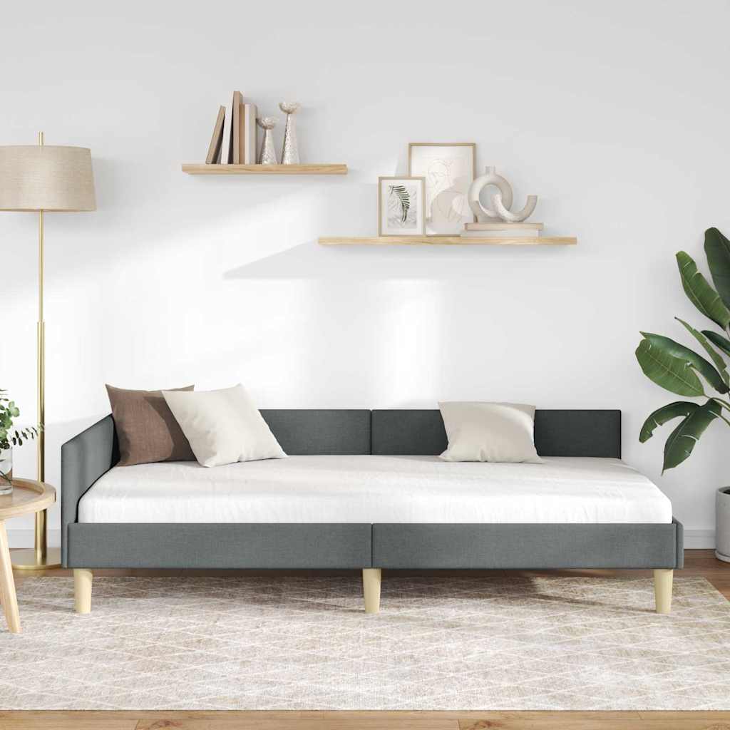 Hjørneseng Ramme Mørkegrå 100 X 200 Cm Stof Og Ingeniørtræ - Billede 5