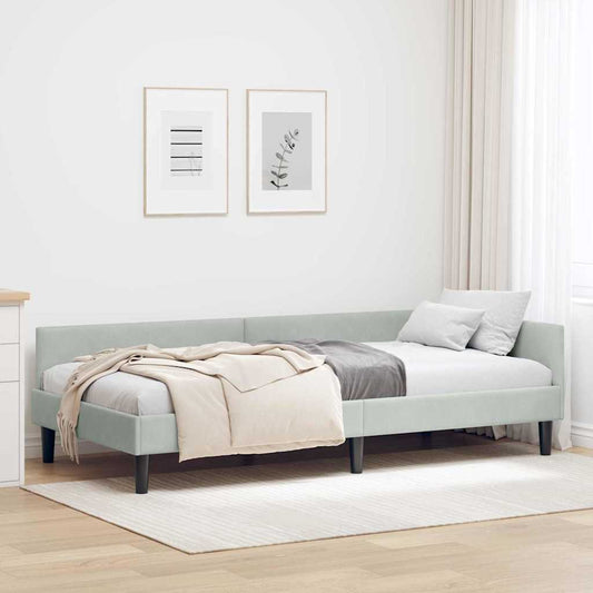 Hjørnesengramme Lysegrå 90 X 190 Cm Velour Og Konstrueret Træ - Hovedbillede