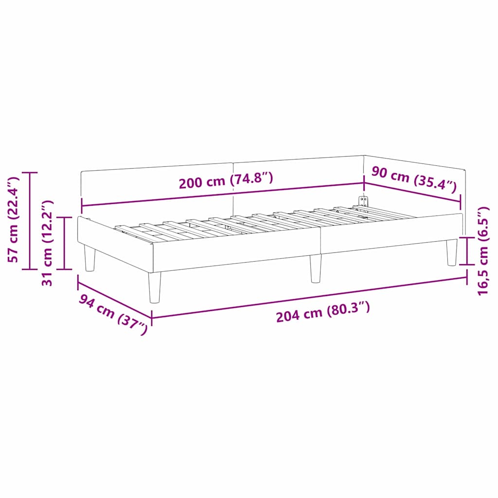 Hjørnesengramme Sort 90 X 200 Cm Velour Og Konstrueret Træ - Billede 11