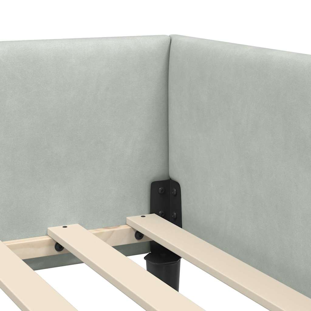 Hjørnesengramme Lysegrå 100 X 200 Cm Velour Og Konstrueret Træ - Billede 9