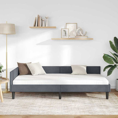 Hjørnesengramme Mørkegrå 100 X 200 Cm Velour Og Konstrueret Træ - Billede 5