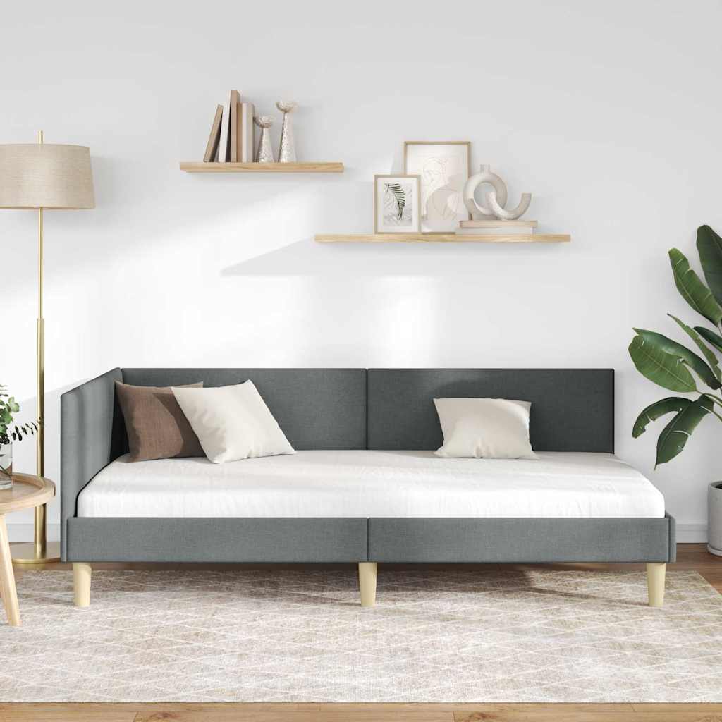 Hjørnesengramme Andet Mørkegrå 80 X 200 Cm Stof Og Ingeniørtræ - Billede 5