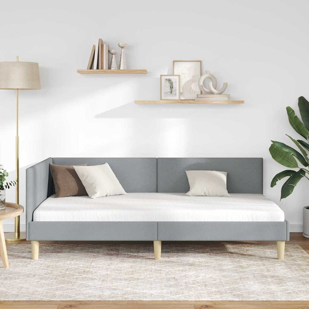 Hjørnesengramme Andet Lysegrå 90 X 190 Cm Stof Og Ingeniørtræ - Billede 5