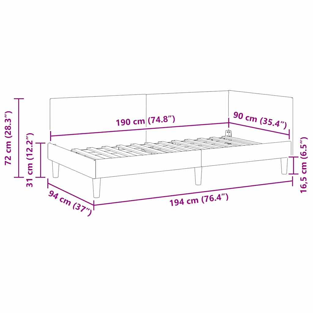 Hjørnesengramme Andet Mørkegrå 90 X 190 Cm Stof Og Ingeniørtræ - Billede 11