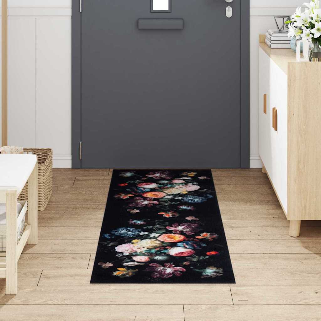 Køkken Måtte Blomstret Sort 180 X 60 Cm Fløjl - Billede 3