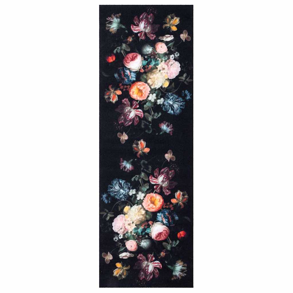 Køkken Måtte Blomstret Sort 180 X 60 Cm Fløjl - Billede 2