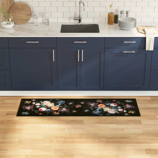 Køkken Måtte Blomstret Sort 150 X 45 Cm Fløjl - Hovedbillede