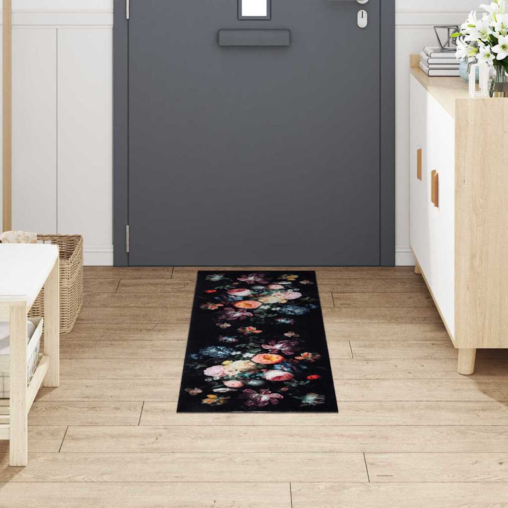 Køkken Måtte Blomstret Sort 150 X 45 Cm Fløjl - Billede 3