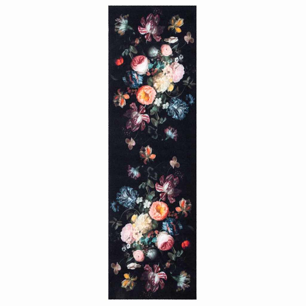 Køkken Måtte Blomstret Sort 150 X 45 Cm Fløjl - Billede 2