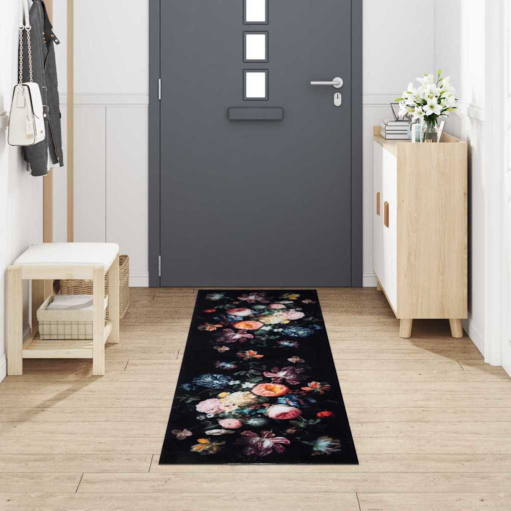 Køkken Måtte Blomstret Sort 300 X 60 Cm Fløjl - Billede 3
