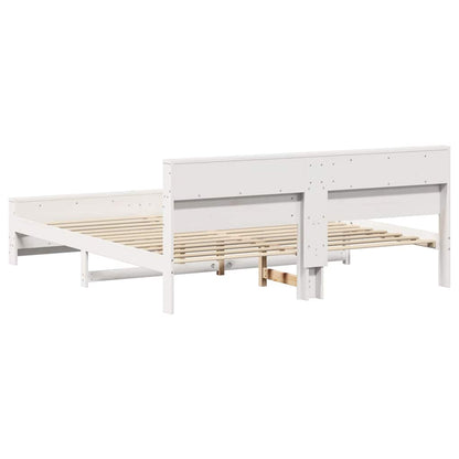 Sengestel Med Hovedgærde Hvid 200 X 200 Cm Massivt Fyrretræ - Billede 7