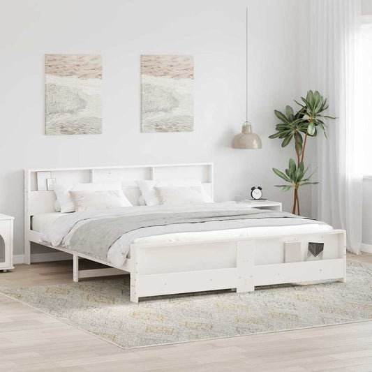 Sengestel Med Hovedgærde Hvid 180 X 200 Cm Massivt Fyrretræ - Hovedbillede