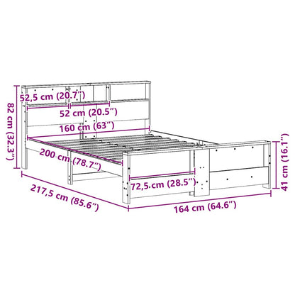 Sengestel Med Hovedgærde Hvid 160 X 200 Cm Massivt Fyrretræ - Billede 10