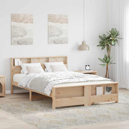 Sengestel Med Hovedgærde Brun 150 X 200 Cm Massivt Fyrretræ - Hovedbillede
