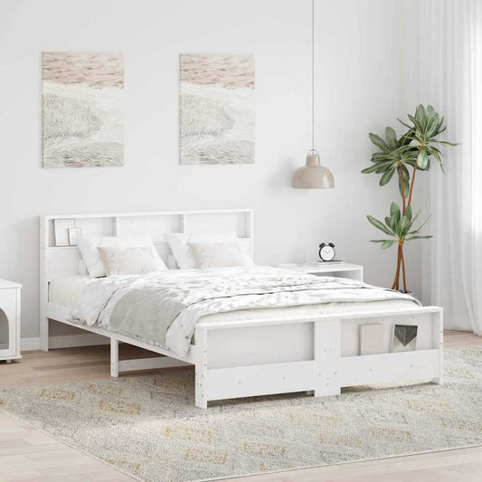 Sengestel Med Hovedgærde Hvid 140 X 200 Cm Massivt Fyrretræ - Hovedbillede