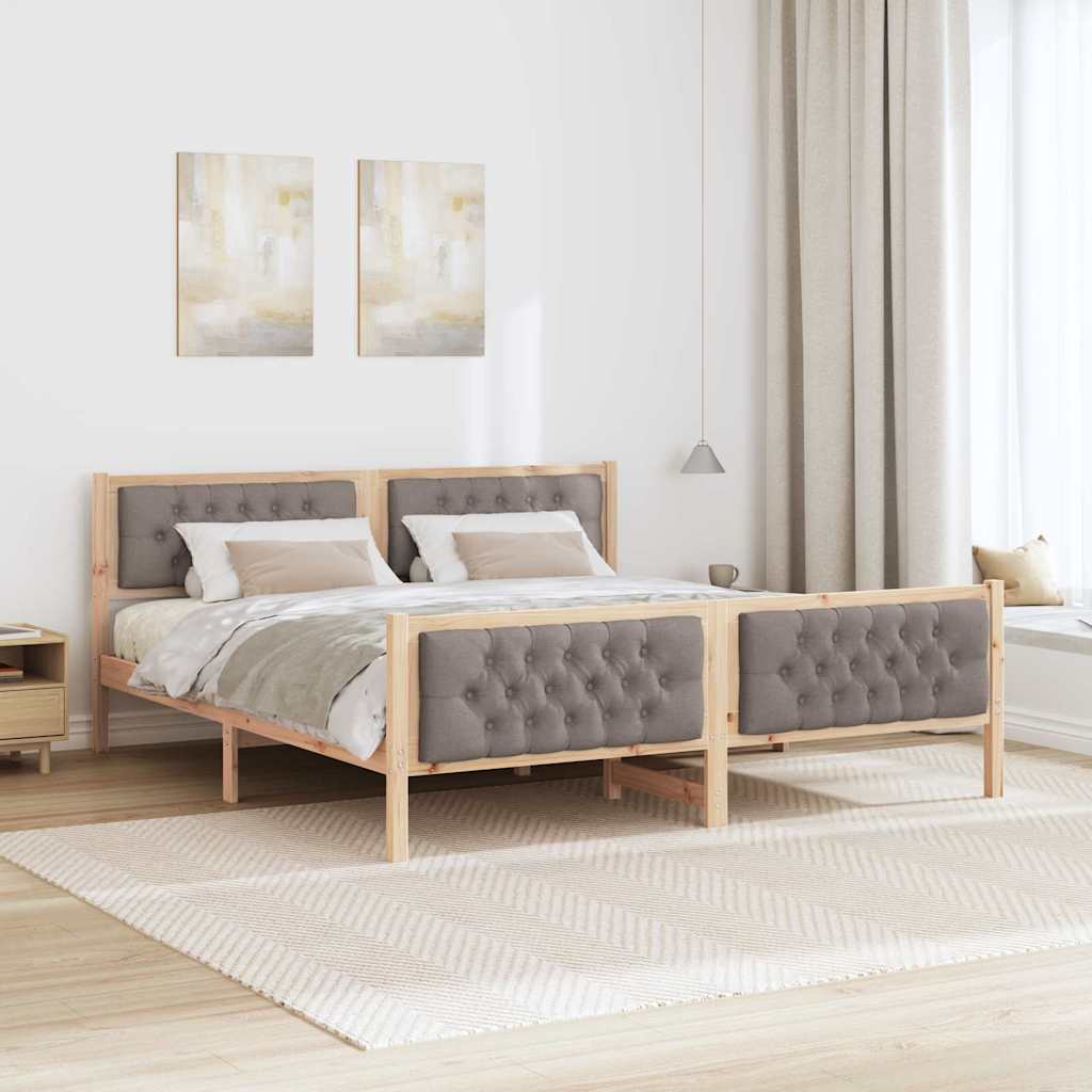 Sengestel Med Hovedgærde Gråbrun 180 X 200 Cm Massiv Fyrretræ - Billede 4