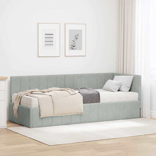 Hjørnesengramme Med Madras Lysegrå 80 X 200 Cm Fløjl - Hovedbillede