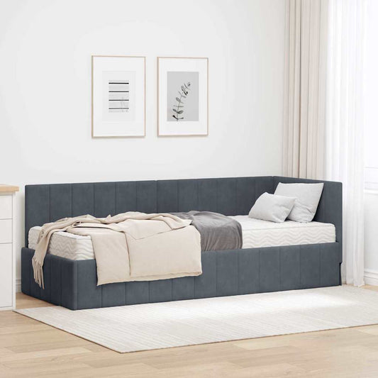 Hjørnesengramme Med Madras Mørkegrå 80 X 200 Cm Fløjl - Hovedbillede