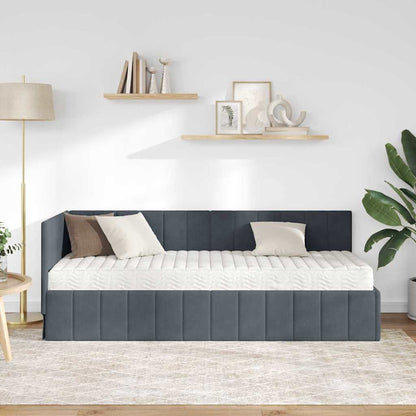 Hjørnesengramme Med Madras Mørkegrå 80 X 200 Cm Fløjl - Billede 4
