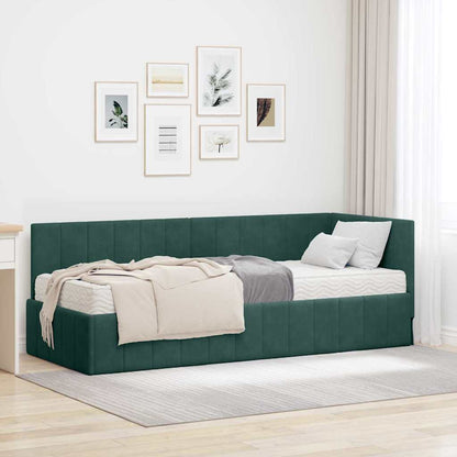 Hjørnesengramme Med Madras Mørkegrøn 80 X 200 Cm Fløjl - Hovedbillede