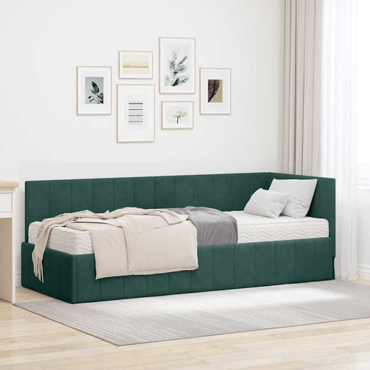 Hjørnesengramme Med Madras Mørkegrøn 80 X 200 Cm Fløjl - Hovedbillede