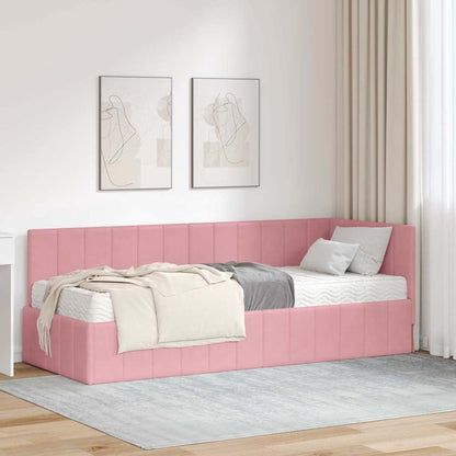 Hjørnesengramme Med Madras Lyserød 80 X 200 Cm Fløjl - Hovedbillede
