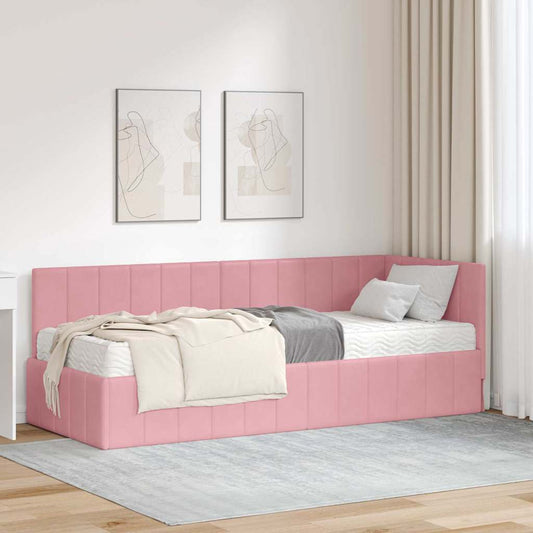 Hjørnesengramme Med Madras Lyserød 80 X 200 Cm Fløjl - Hovedbillede