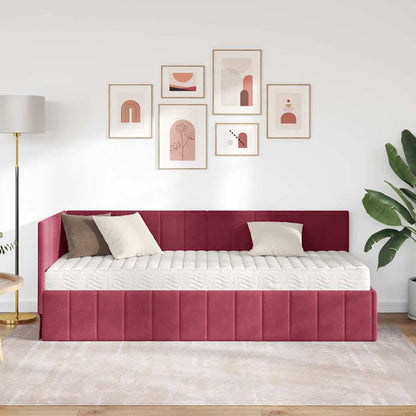 Hjørnesengramme Med Madras Vinrød 80 X 200 Cm Fløjl - Billede 4