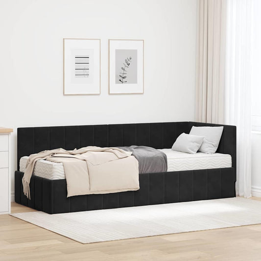 Hjørnesengramme Med Madras Sort 80 X 200 Cm Fløjl - Hovedbillede