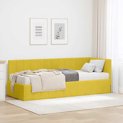 Hjørnesengramme Med Madras Med Hovedgærde Gul 80 X 200 Cm Fløjl - Hovedbillede