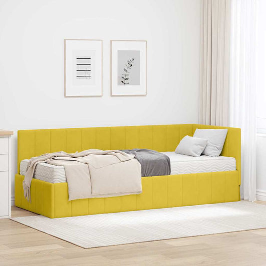 Hjørnesengramme Med Madras Med Hovedgærde Gul 80 X 200 Cm Fløjl - Hovedbillede