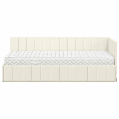 Hjørnesengramme Med Madras Creme 80 X 200 Cm Fløjl - Billede 5