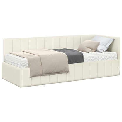 Hjørnesengramme Med Madras Creme 80 X 200 Cm Fløjl - Billede 3