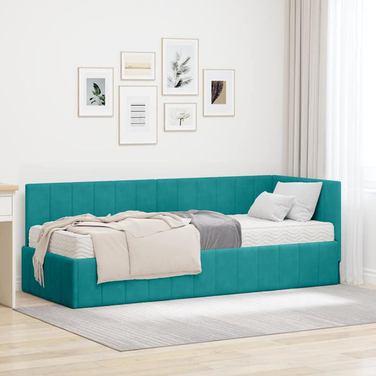 Hjørnesengramme Med Madras Turkis 80 X 200 Cm Fløjl - Hovedbillede