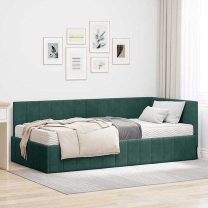 Hjørnesengramme Med Madras Mørkegrøn 90 X 190 Cm Fløjl - Hovedbillede