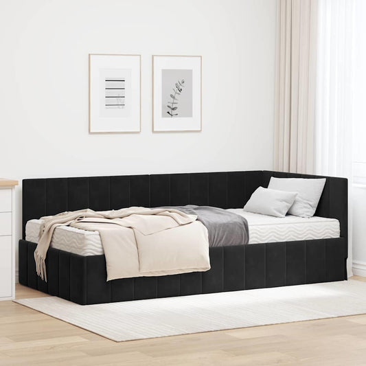 Hjørnesengramme Med Madras Sort 90 X 190 Cm Fløjl - Hovedbillede