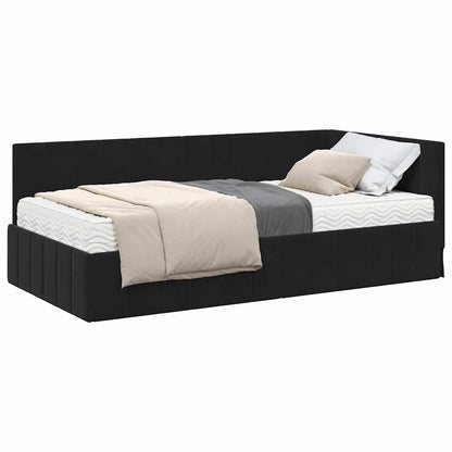Hjørnesengramme Med Madras Sort 90 X 190 Cm Fløjl - Billede 3