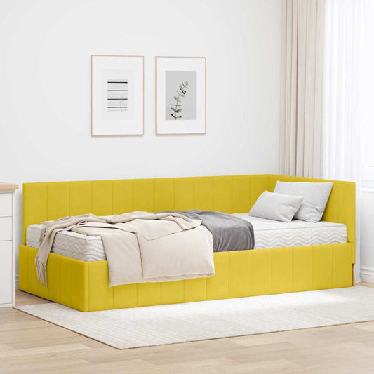Hjørnesengramme Med Madras Med Hovedgærde Gul 90 X 190 Cm Fløjl - Hovedbillede