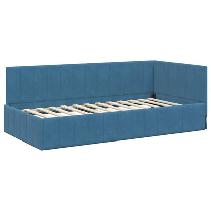 Hjørnesengramme Med Madras Med Hovedgærde Blå 90 X 200 Cm Fløjl - Billede 6