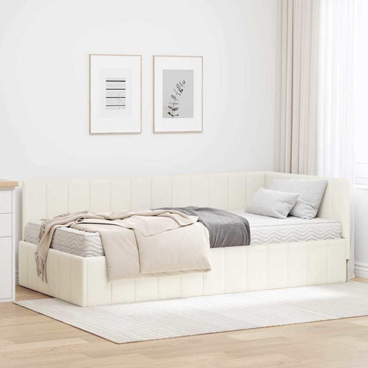 Hjørnesengramme Med Madras Creme 90 X 200 Cm Fløjl - Hovedbillede