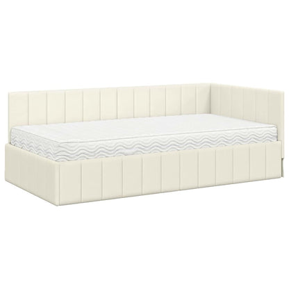 Hjørnesengramme Med Madras Creme 90 X 200 Cm Fløjl - Billede 2