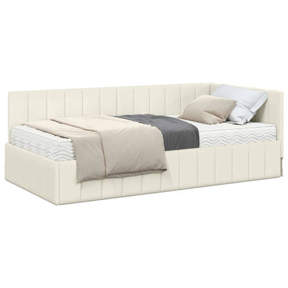 Hjørnesengramme Med Madras Creme 90 X 200 Cm Fløjl - Billede 3