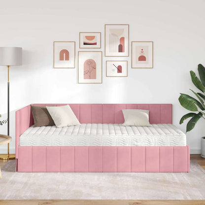 Hjørnesengramme Med Madras Lyserød 100 X 200 Cm Fløjl - Billede 4
