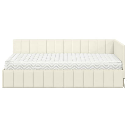 Hjørnesengramme Med Madras Creme 100 X 200 Cm Fløjl - Billede 5