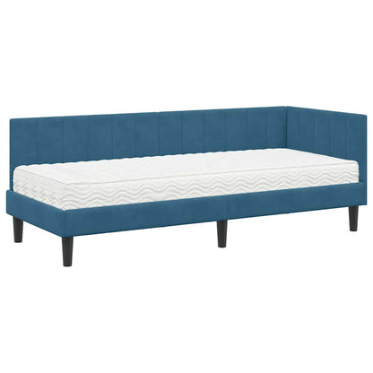 Hjørnesengramme Med Madras Med Hovedgærde Blå 80 X 200 Cm Fløjl - Billede 2