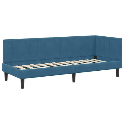 Hjørnesengramme Med Madras Med Hovedgærde Blå 80 X 200 Cm Fløjl - Billede 6