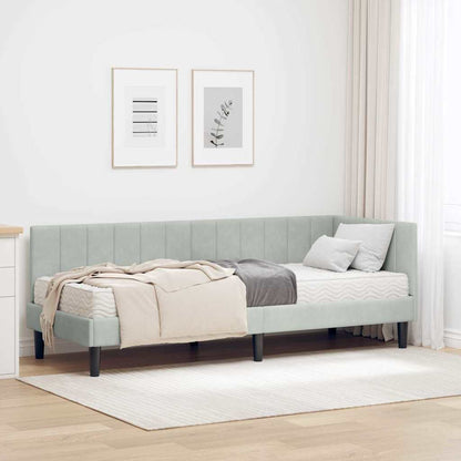 Hjørnesengramme Med Madras Lysegrå 80 X 200 Cm Fløjl - Hovedbillede