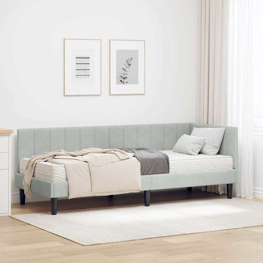 Hjørnesengramme Med Madras Lysegrå 80 X 200 Cm Fløjl - Hovedbillede