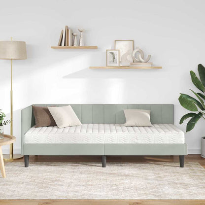 Hjørnesengramme Med Madras Lysegrå 80 X 200 Cm Fløjl - Billede 4