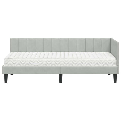 Hjørnesengramme Med Madras Lysegrå 80 X 200 Cm Fløjl - Billede 5